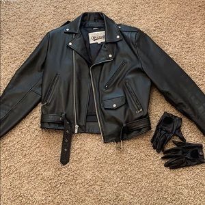 Open Road black leather jacket and gloves